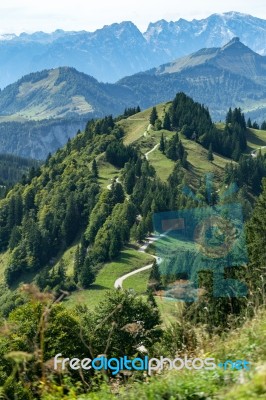 View Of The Countryside From Zwölferhorn Mountain Stock Photo