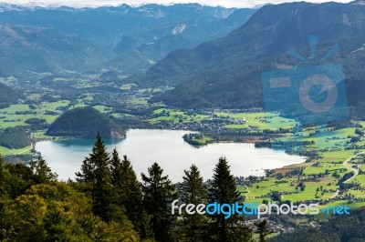 View Of The Countryside From Zwölferhorn Mountain Stock Photo