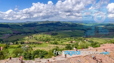 View Of The Countryside Of Val D'orcia From Montepulciano Stock Photo