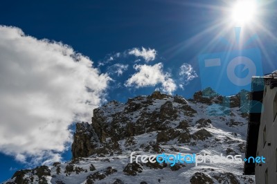 View Of The Dolomites From The Pordoi Pass Stock Photo