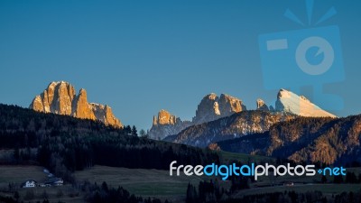 View Of The Dolomites From Villanders Stock Photo