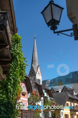 View Of The Evangelical Parish Church In Hallstatt Stock Photo