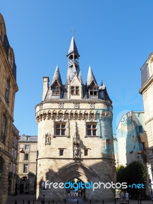 View Of The Exterior Of Porte Cailhau (palace Gate) In Bordeaux Stock Photo