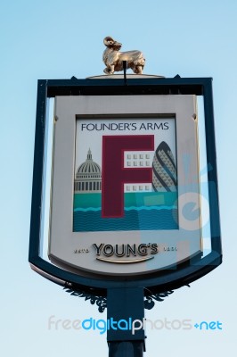 View Of The Founder's Arms Pub Sign Stock Photo