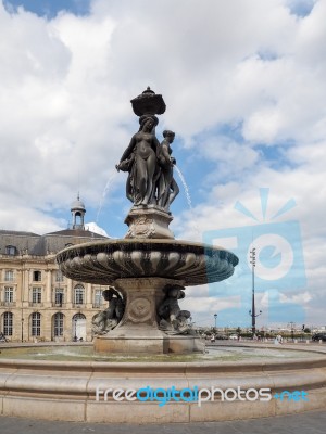 View Of The Fountain At Place De La Bourse In Bordeaux Stock Photo