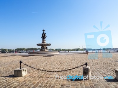 View Of The Fountain At Place De La Bourse In Bordeaux Stock Photo