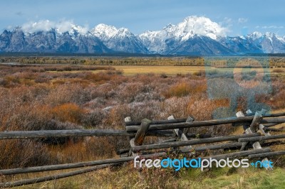 View Of The Grand Teton Mountain Range Stock Photo