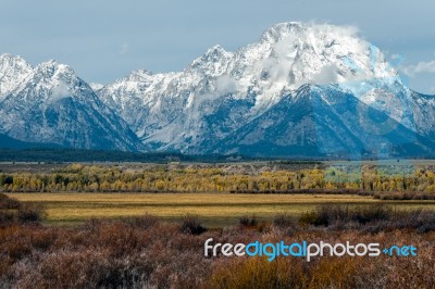 View Of The Grand Teton Mountain Range Stock Photo