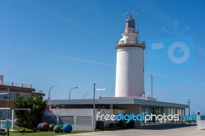 View Of The Lighthouse In Malaga Stock Photo