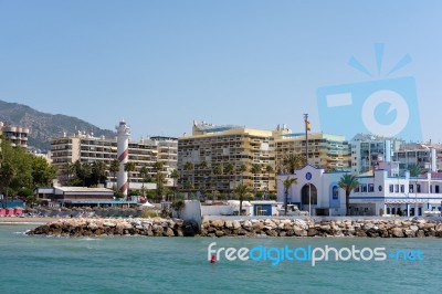 View Of The Lighthouse In Malaga Stock Photo