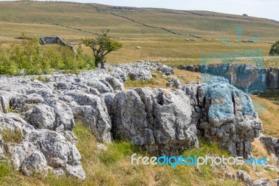 View Of The Limestone Pavement Near The Village Of Conistone In Stock Photo