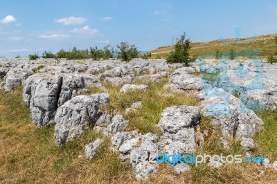 View Of The Limestone Pavement Near The Village Of Conistone In Stock Photo