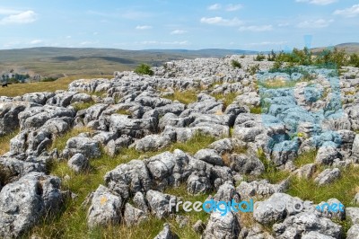 View Of The Limestone Pavement Near The Village Of Conistone In Stock Photo