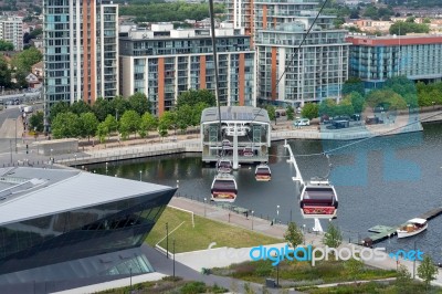 View Of The London Cable Car Over The River Thames Stock Photo