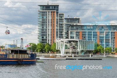 View Of The London Cable Car Over The River Thames Stock Photo