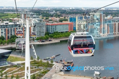 View Of The London Cable Car Over The River Thames Stock Photo