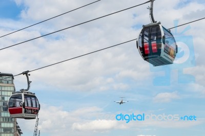 View Of The London Cable Car Over The River Thames Stock Photo