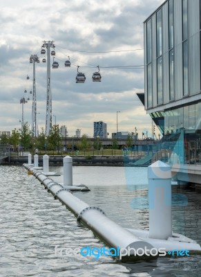 View Of The London Cable Car Over The River Thames Stock Photo