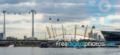 View Of The London Cable Car Over The River Thames Stock Photo