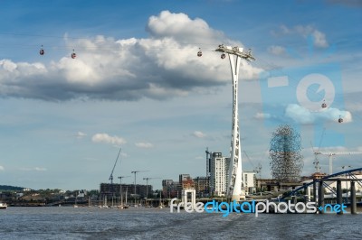 View Of The London Cable Car Over The River Thames Stock Photo