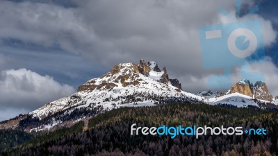 View Of The Mountain Above Moena Stock Photo