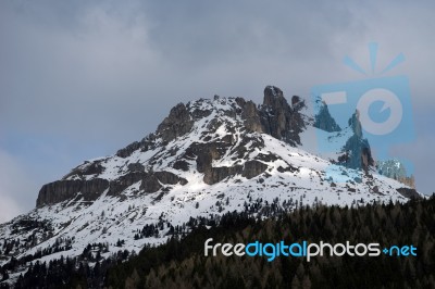 View Of The Mountain Above Moena Stock Photo