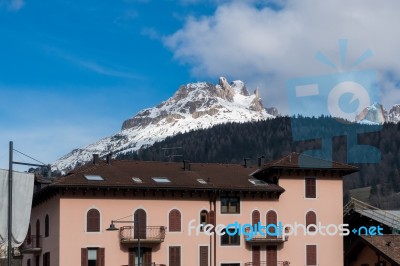 View Of The Mountain Above Moena Stock Photo