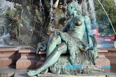 View Of The Neptune  Fountain In Berlin Stock Photo