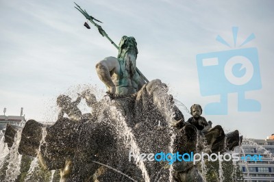 View Of The Neptune  Fountain In Berlin Stock Photo