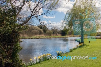 View Of The River Test In Hampshire Stock Photo