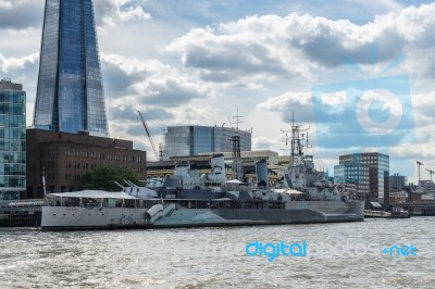 View Of The Shard And Hms Belfast In London Stock Photo