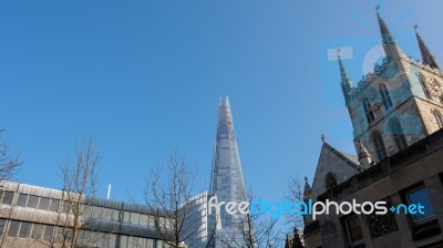 View Of The Shard And Southwark Cathedral Stock Photo