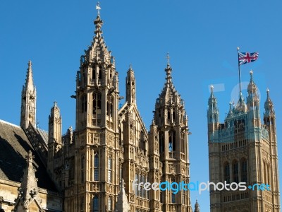 View Of The Sunlit Houses Of Parliament Stock Photo