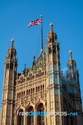 View Of The Sunlit Houses Of Parliament Stock Photo