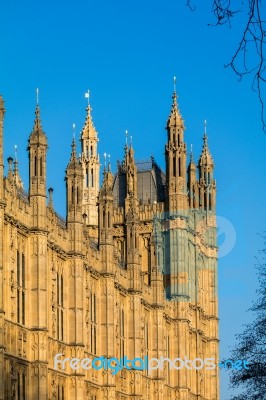 View Of The Sunlit Houses Of Parliament Stock Photo