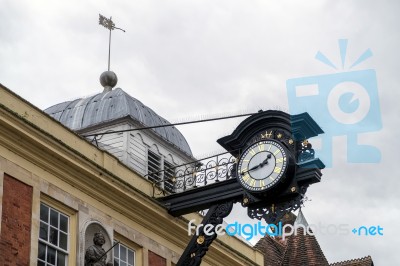 View Of The Town Clock In Winchester Stock Photo