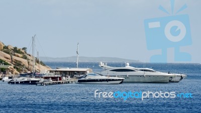 View Of The Yacht Club At Porto Rafael In Sardinia Stock Photo