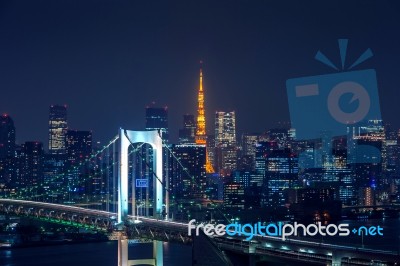 View Of Tokyo Cityscape At Night In Japan Stock Photo