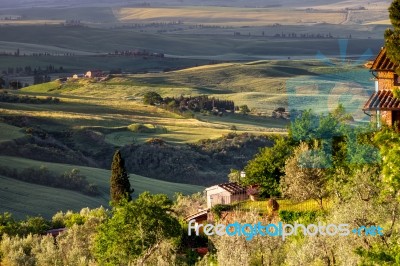 View Of Val D'orcia In Tuscany Stock Photo