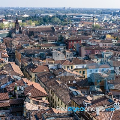 View Of Verona From The Lamberti Tower Stock Photo