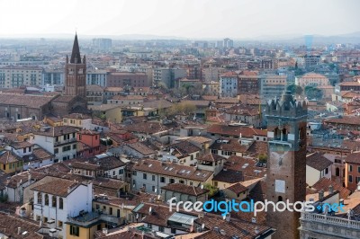 View Of Verona From The Lamberti Tower Stock Photo