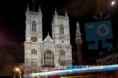 View Of Westminster Abbey At Nighttime Stock Photo