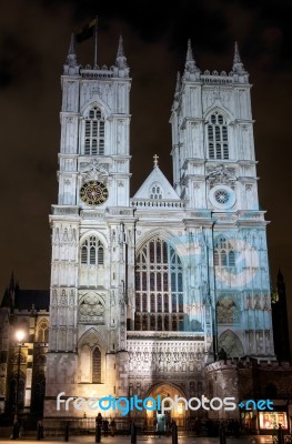 View Of Westminster Abbey At Nighttime Stock Photo