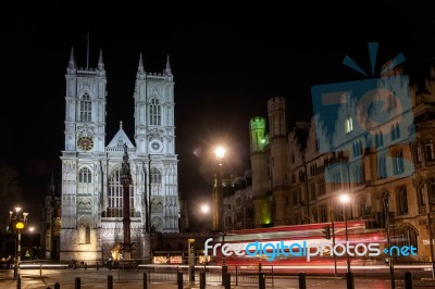 View Of Westminster Abbey At Nighttime Stock Photo