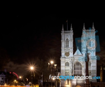 View Of Westminster Abbey At Nighttime Stock Photo