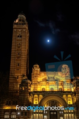 View Of Westminster Cathedral At Nighttime Stock Photo