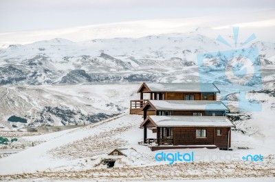 View Of Wooden Chalets At Vik Iceland Stock Photo