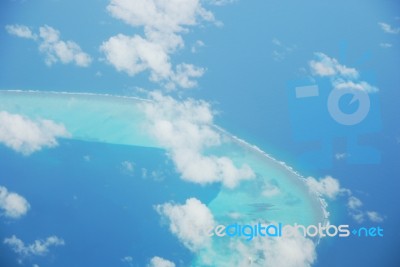 View On Maldives Island From Airplane Stock Photo