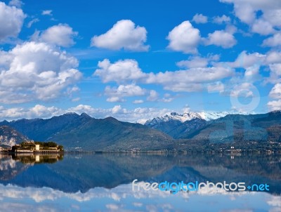 View Over Lake Maggiore And Alps Mountains Stock Photo