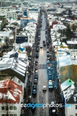 View Over Reykjavik From Hallgrimskirkja Church Stock Photo